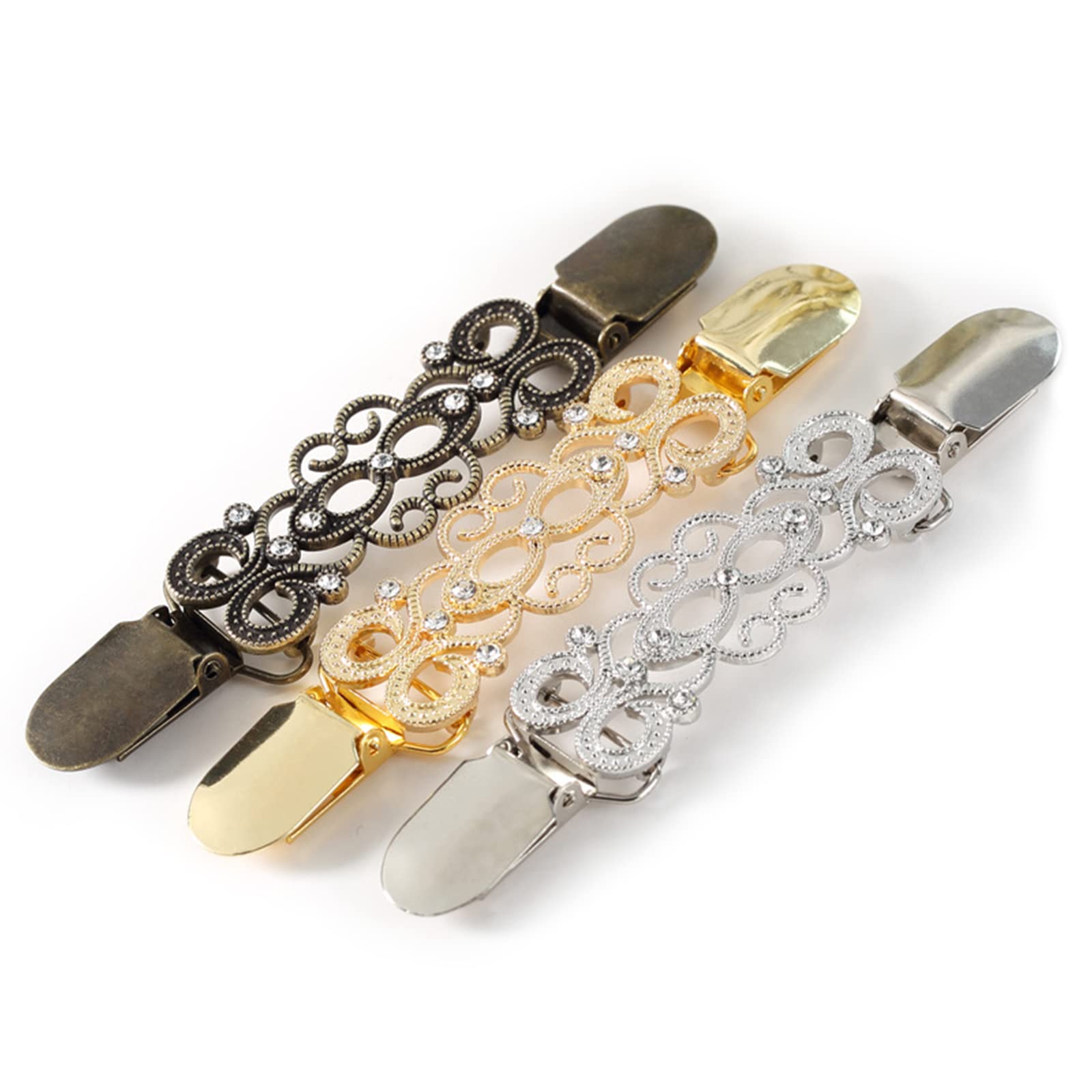 Cardigan Clips, Homkeen Vintage Cardigan Shawl Clips, 3 Pcs Dress Clips Back Cinch, Scarf Clip, Creative Alloy Collar Clip, Clip for Women Girls Ladies Party Clothing Decoration Gifts(3 Colors)