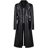 ZNZHKR Men's 70s PU Leather Trench Coat Long German Style Punk Motorcycle Jacket Black Fuxs Leather Zipper Coat