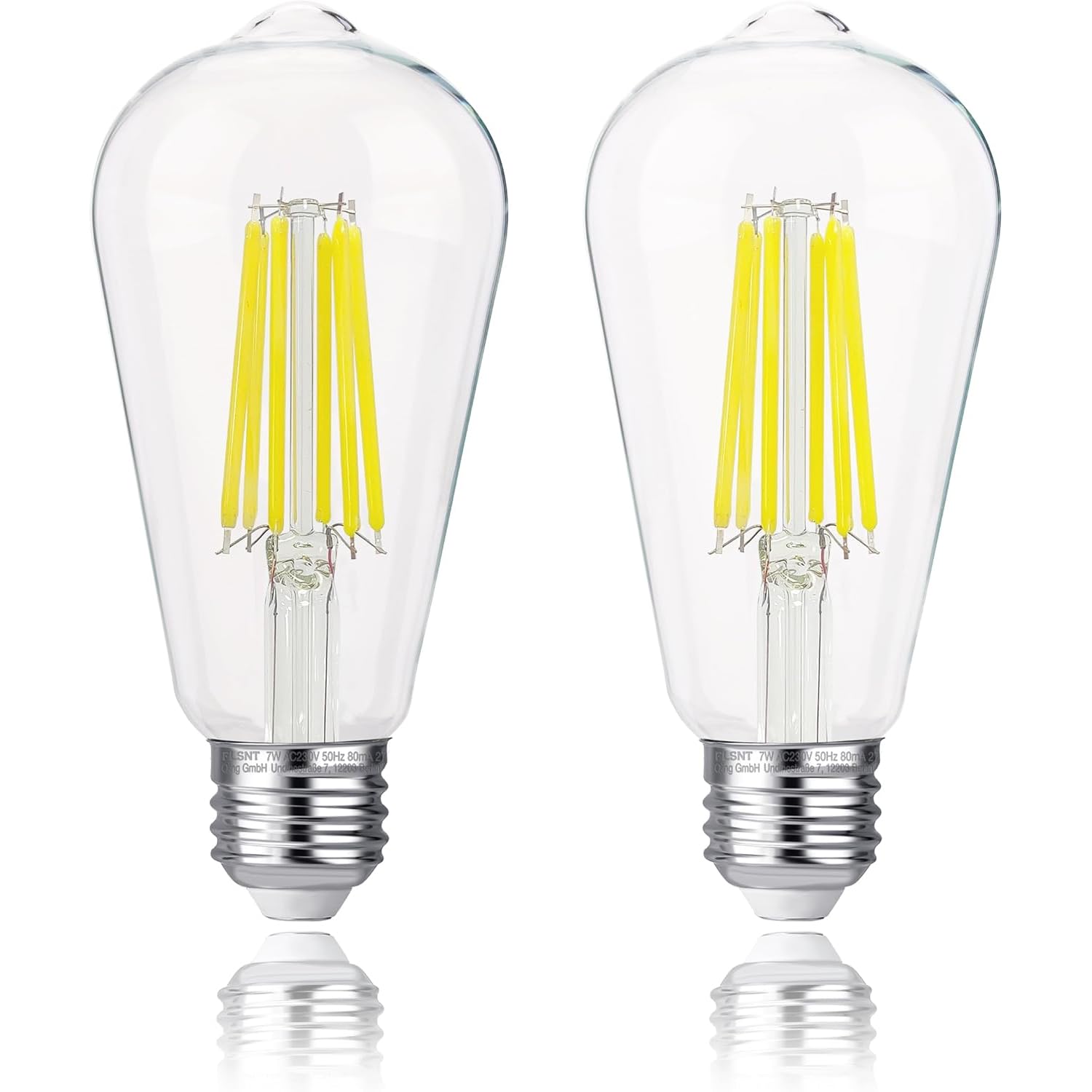 FLSNT Energy Efficient A Class E27 Screw Bulb 100W Equivalent, 7W ST64 LED E27 Vintage Light Bulbs, 1521LM Bright Edison Screw Bulb, 2700K Warm White, Non-Dimmable, Pack of 2 — image 1