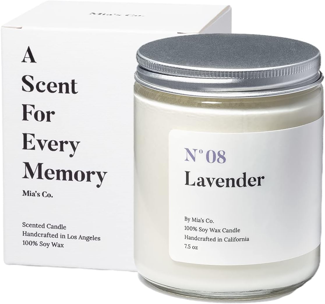 Mia's Co Lavender Scented Candle, Handmade with Natural Soy Wax and Cotton Wicks, 7.5 oz Minimalist Aromatherapy Candle for Home, Long Lasting Burning for Stress Relief, Candle Gift for Women