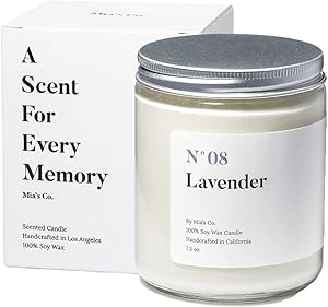 Mia's Co Lavender Scented Candle, Handmade with Natural Soy Wax and Cotton Wicks, 7.5 oz Minimalist Aromatherapy Candle for Home, Long Lasting Burning for Stress Relief, Candle Gift for Women