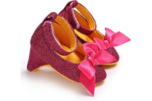 THISNESS Infant Baby Girls High Heels Shoes Soft Sole Non Slip Mary Jane with Bownot Toddler First Walkers Princess Shoes