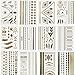 Inifty Temporary Tattoos Body Art Stickers Waterproof Shiny Jewelry High Gloss Shimmer Designs in Gold, Silver, Black & Blue Turquoise (12 Sheets Gold & Silver)