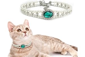 Pet Double Row Pearl Rhinestone Collar Cat Dog Necklace Adjustable Cute Gem Vintage Accessories