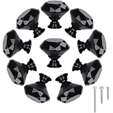 STMK 10 Pack Drawer Knobs, Drawer Pulls Black Diamond Shaped Crystal Glass 30mm Cabinet Knobs Pull Handles with Screws for Home Office Cabinet Cupboard Chest Dresser (10 Pack 30 mm, Black)