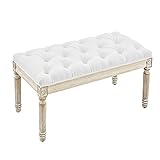 LOULENS French Vintage Bench, Linen Fabric Entryway