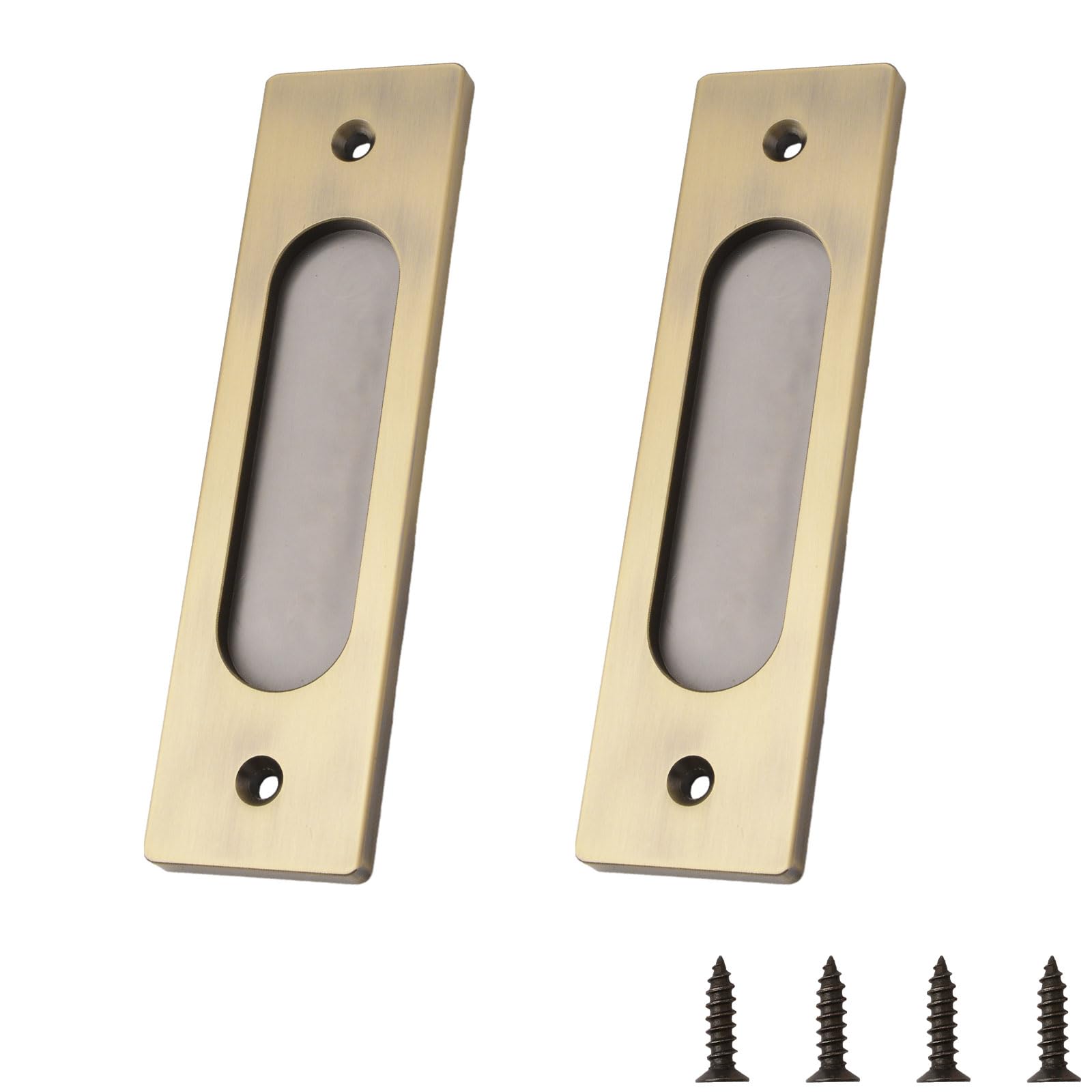 MOROBOR 2pcs Rectangular Recessed Sliding Door Pulls, 15CM Flush Pull Aluminum Alloy Bronze Closet Door Finger Pulls with Mounting Screws for Sliding Barn Door