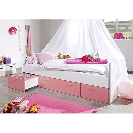Pharao24 Mädchenbett in Weiß Pink Schubladen