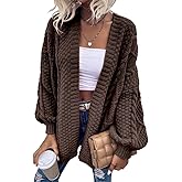 Dyexces Womens Oversized Cardigan Sweaters Open Front Cable Knit Lantern Long Sleeve Chunky Outwear Coats