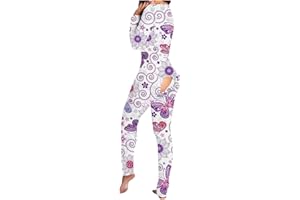 FABIURT Sexy Pajamas for Women Womens Sexy V Neck Short Rompers Bodysuit Printed Bodycon Stretch Button Pajama Jumpsuit