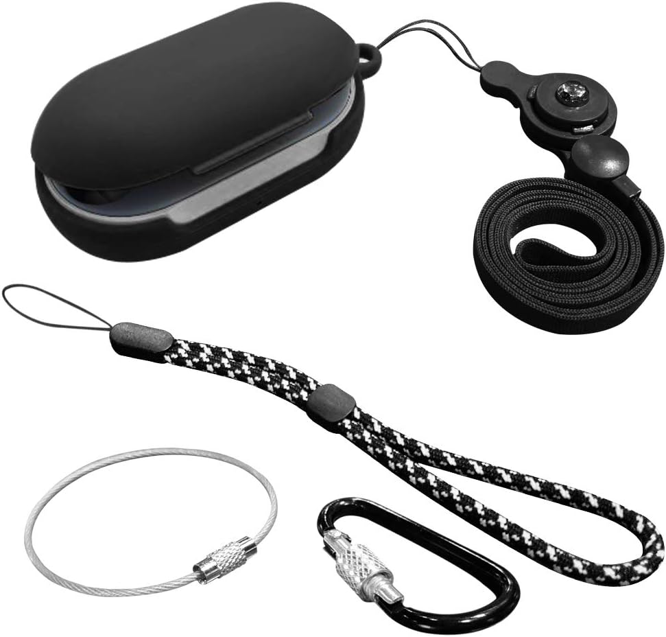 OPHRY Case for Samsung Galaxy Buds - [Free 4 Gifts] Carabiner, Wrist Strap, Keychain, and Lanyard – Flexible TPU and Full Protection Cover Design (Black)