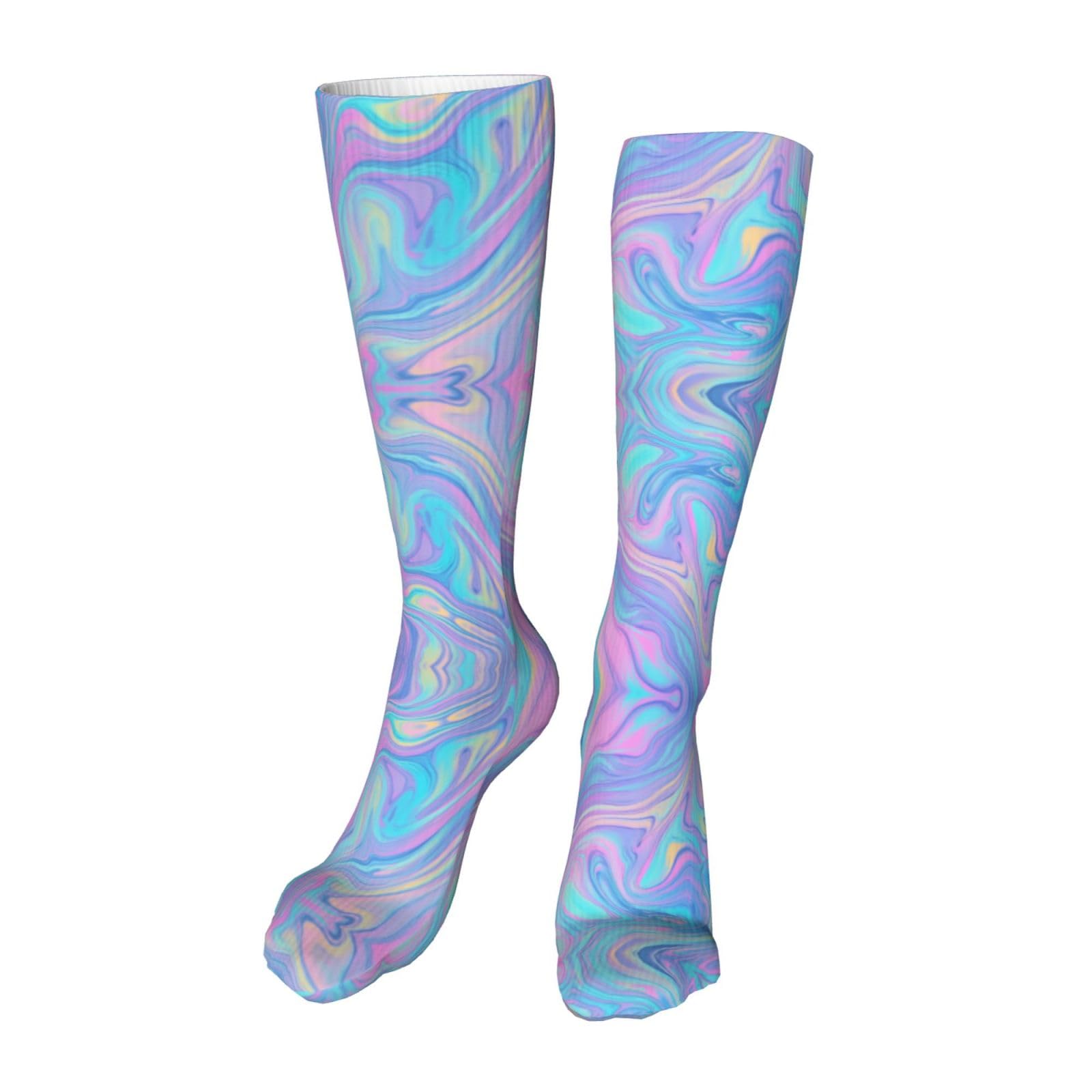 Photo 1 of ZCERA Psychedelia Art Blue Pink Kids Cozy Knee High Tube Compression Socks Novelty Athletic Long Crew Socks for Child Girls Boys 19.8in