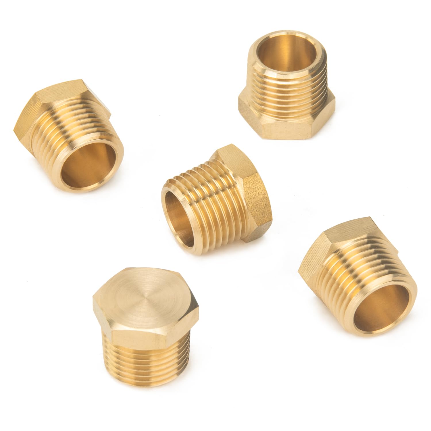 LTWFITTING Brass Pipe Hex Head Plug Fittings 1/2-Inch Male BSPT Air Fuel Water Boat (Pack of 5)