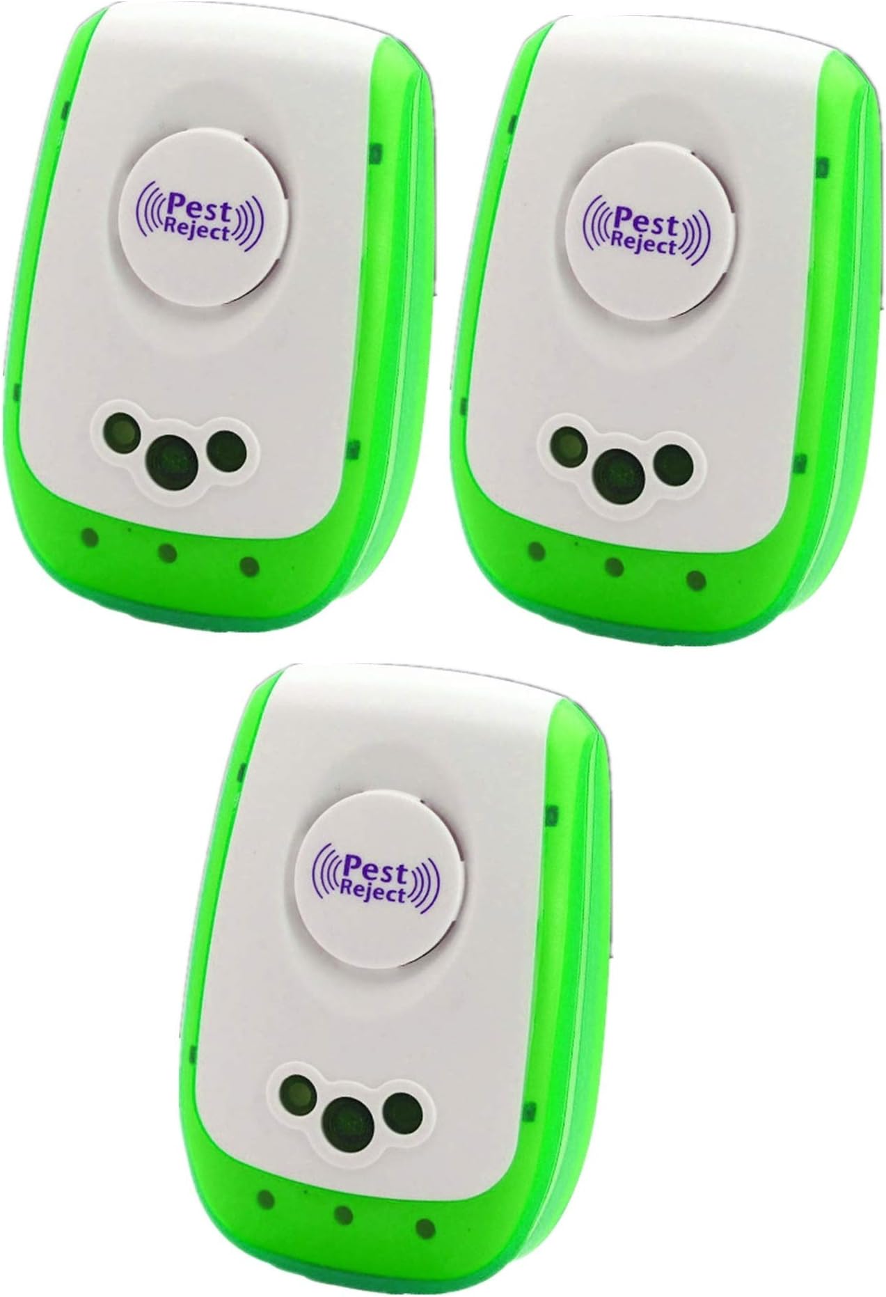 Bcurb Ultrasonic Pest Repeller Electronic Plug in Repellent for Mice, Mosquitoes, Cockroaches, Ants, Rodents, Flies, Bugs, Spiders, Rats, Other Insects. (LightGreen/White - 3 Pc)