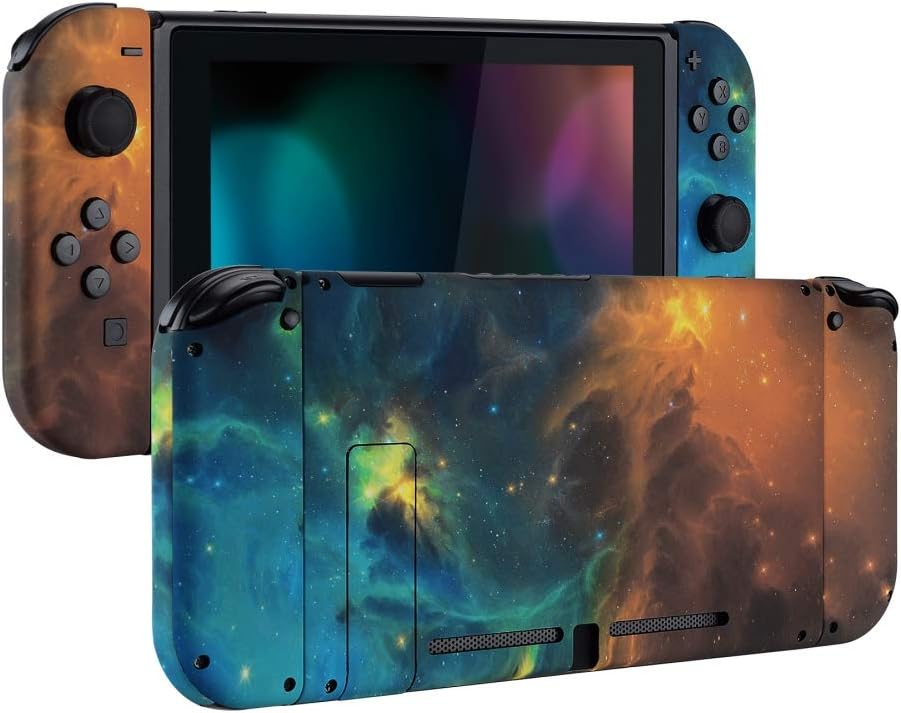 eXtremeRate Soft Touch Grip Back Plate for Nintendo Switch Console, NS Joycon Handheld Controller Housing with Full Set Buttons, DIY Replacement Shell for Nintendo Switch - Gold Star Universe: Video Games
