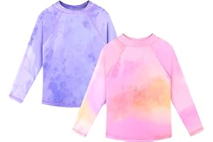 TFJH E 2 Pack Boys Girls Swim Shirt Rash Guard for Girls Long Sleeve Swim Tops UV 50+ 3-12Y