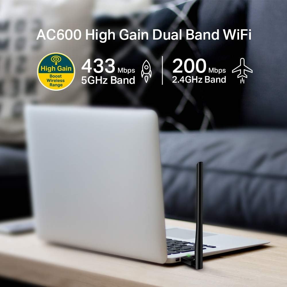 Tp-Link Archer T2U Plus Wifi Dongle Showing Adjustable Antenna And Compact Design