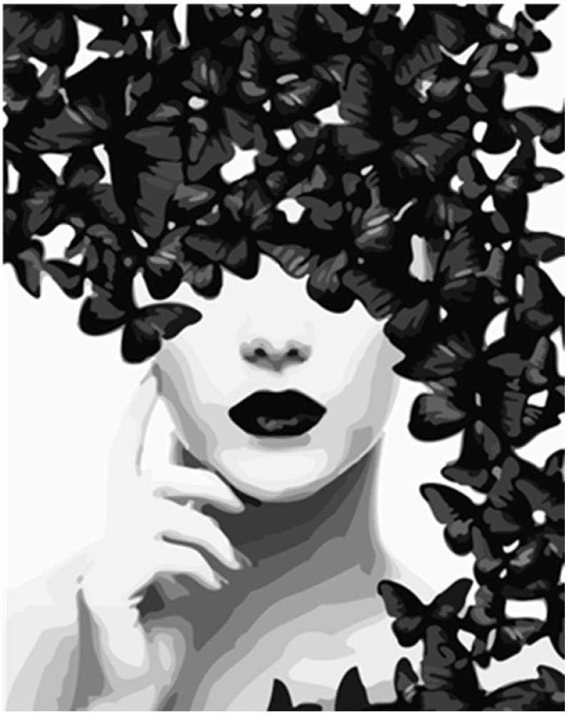 New Paint by Numbers for Adults Children - Black and White Butterfly - DIY Digital Painting by Numbers Kits on Canvas