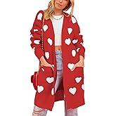 Womens Cardigan Sweaters Love Heart Print Open Front Cardigans Y2K Button Knitted Sweater Outerwear Valentines