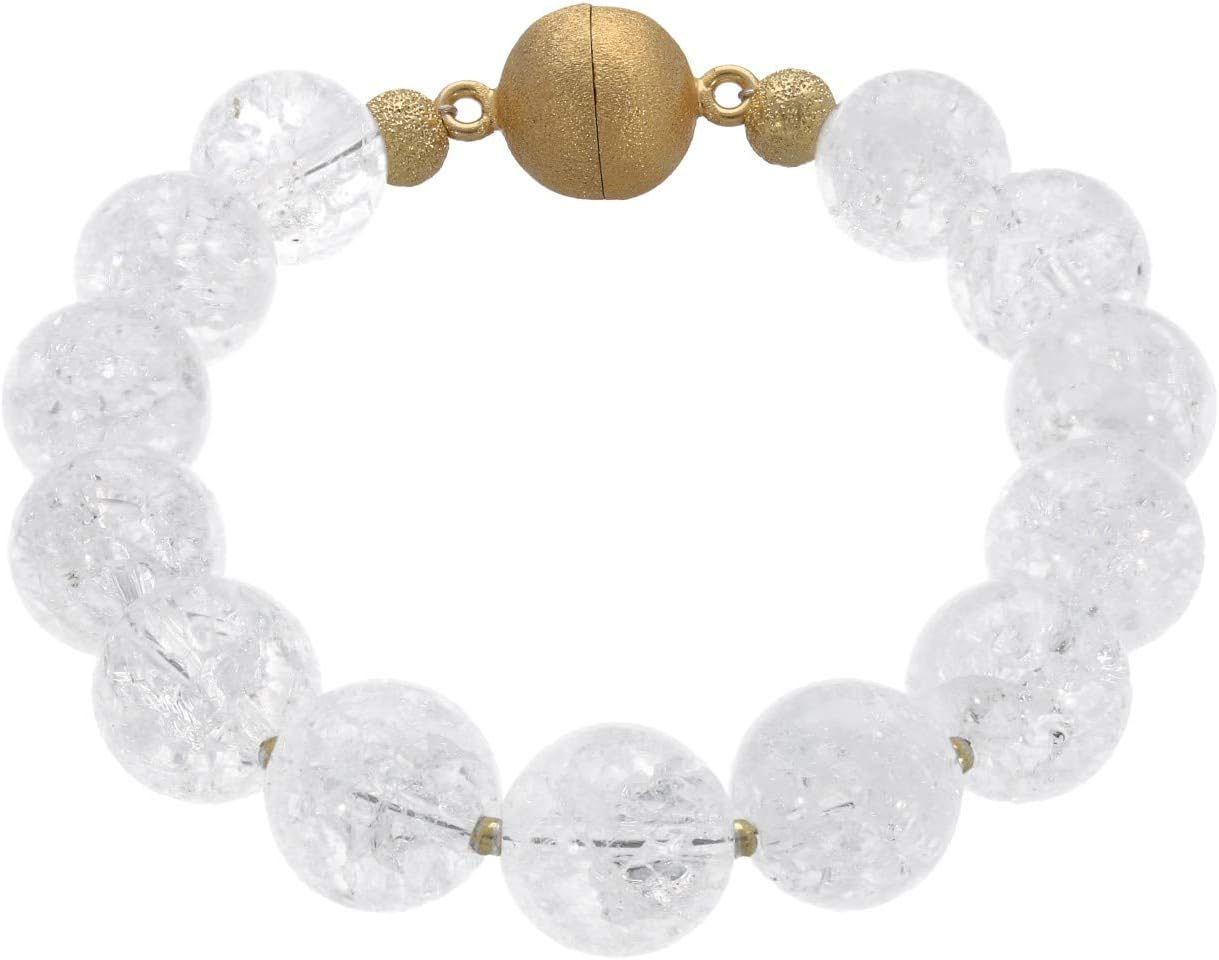 Rock Crystal crushed Diameter 12 mm Length 19 cm Silver 925 Gold Vermeil Bracelet With Magnetic Clasp