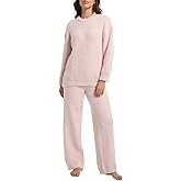 BOSECETA 2 Piece Fleece Pajamas for Women Set Loungewear Outfits Knit Sweater Womens Long Sleeve Fuzzy Pajama Sets