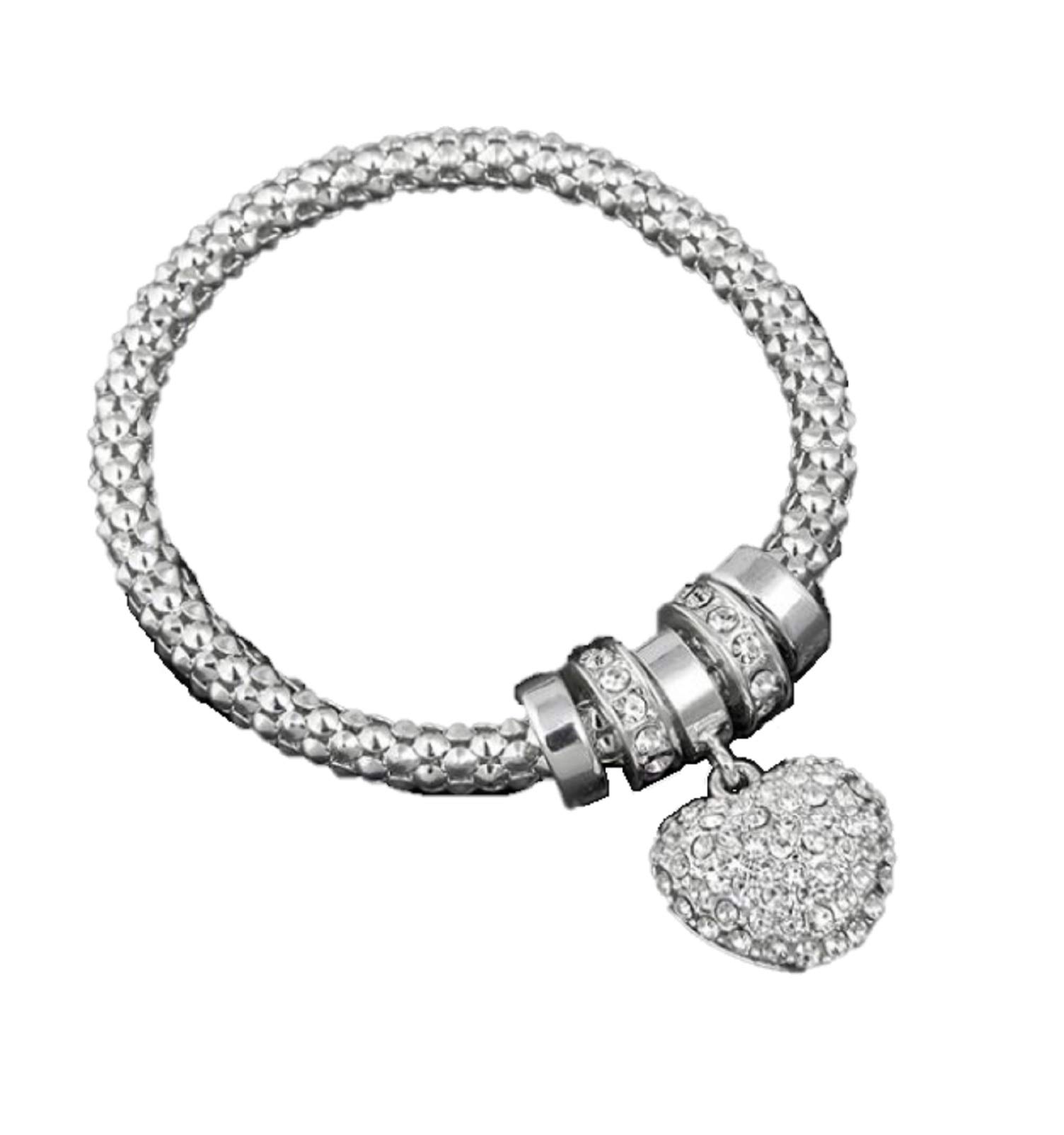 Equilibrium Silver Diamante Heart Charm Bracelet