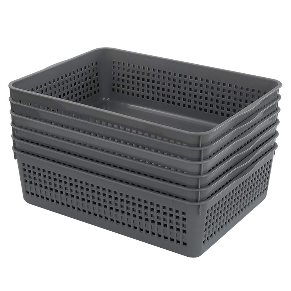 Bringer Plastic A4 Paper Storage Basket Trays, Set of 6, Grey