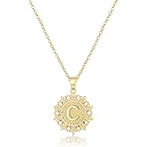 Feskive Initial Necklaces for Women 14K Gold Plated Round Cubic Zirconia A-Z Pendant Necklace Dainty Personalized Monogram Name Necklaces for Women Gold Jewelry