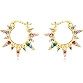 Sun Hoop Earrings 925 Sterling Silver Rainbow Huggie Earrings Cubic Zirconia Sun Jewelry Gift for Women Girls