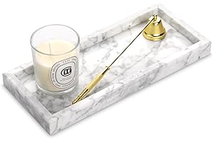 HESHIBI Marble Bathroom Vanity Tray,Luxury Natural Stone Small Decorative Tray,Soap Dispenser Dresser Top Perfume Home Kitchen Toilet Tank Sink Tray for Soap Bottles, Trinket Ring Tray(Carrara White)