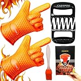 CASAPRO 5 Piece Silicone Cooking Glove Meat Shredder - Including Heat Resistant Gloves, Solid Prong Meat Shredders And Silicone Basting Brush For Cooking, Grilling, Baking, Barbecue