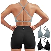 SUUKSESS Women 2 Piece Open Back Strappy Sports Bra Pack Twist V Neck Workout Crops
