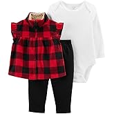 Carter's Baby Girls' 3 Piece Vest Little Jacket Set (Plaid/Red/Black, 9 Months)