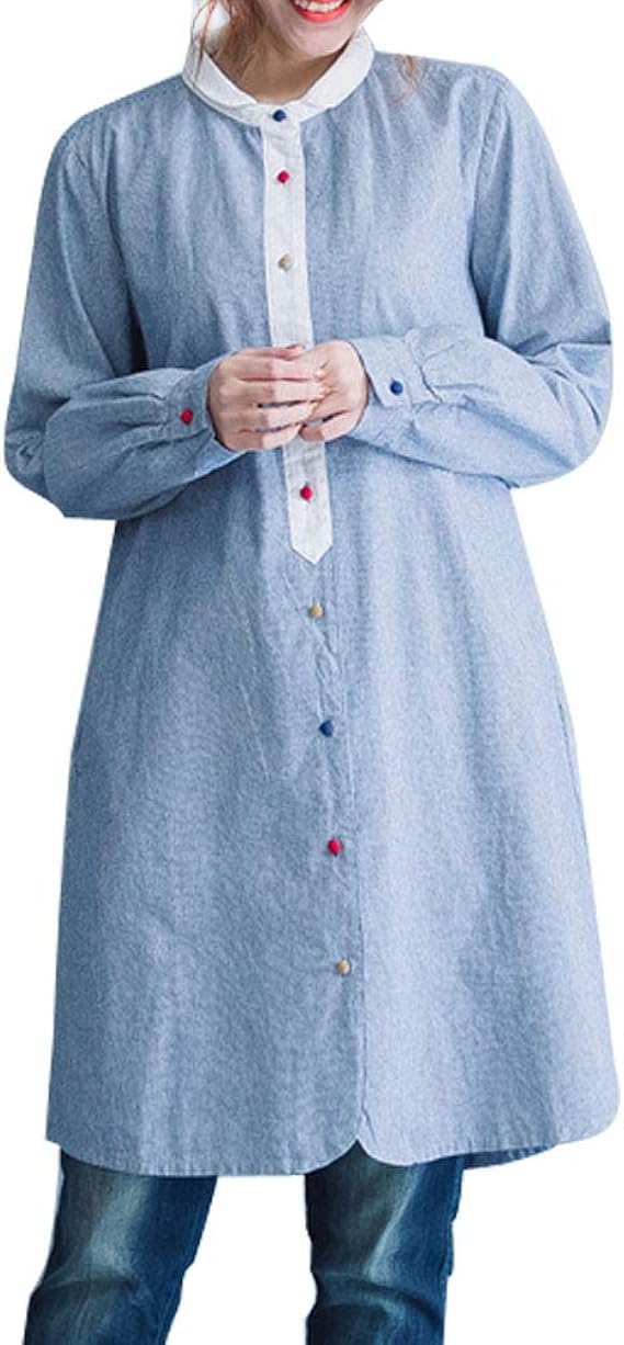 Amazon Myou 長袖 チュニック 前開き カラフルボタン シャツワンピース ロング 長袖 レディース ワンピース 長袖シャツ ゆったり 着やせ カジュアル ワンピース チュニック 通販