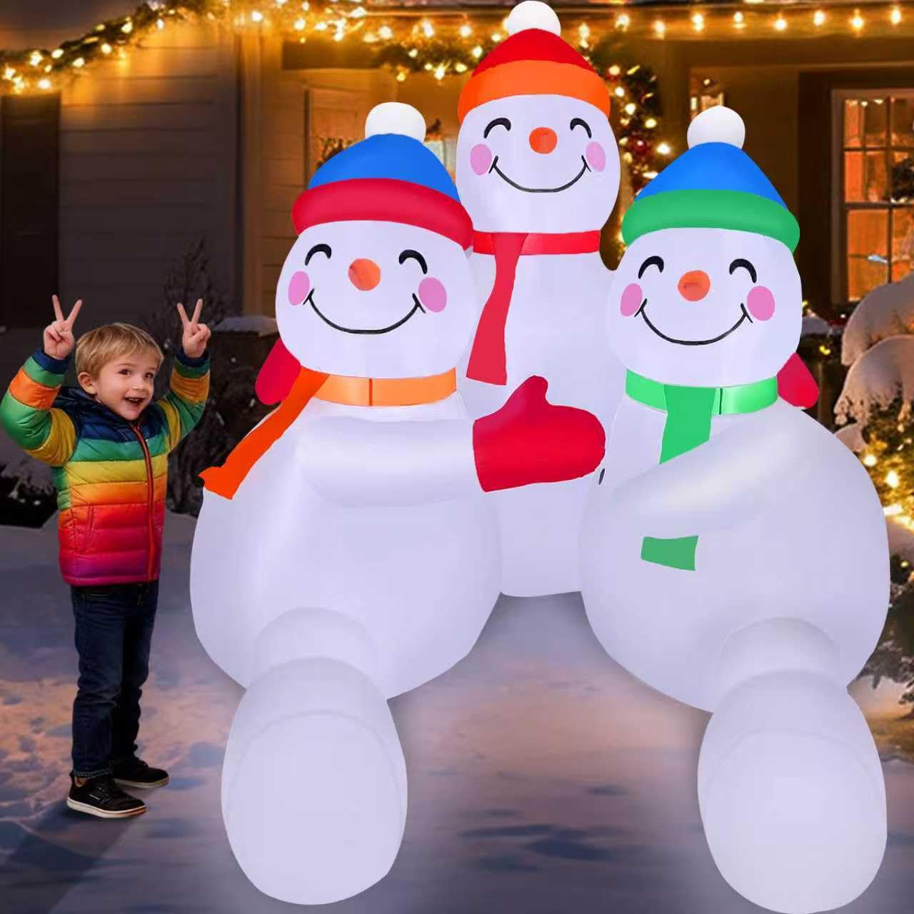 Photo 1 of 6FT Christmas Inflatable Snowman Family 6FT 3 Snowmen Brothers Hugging Inflatable Christmas Outdoor Decoration Xmas Snowman Blow Up Decor with Built-in 5 LEDs for Yard Garden Lawn(with Storage Bag)