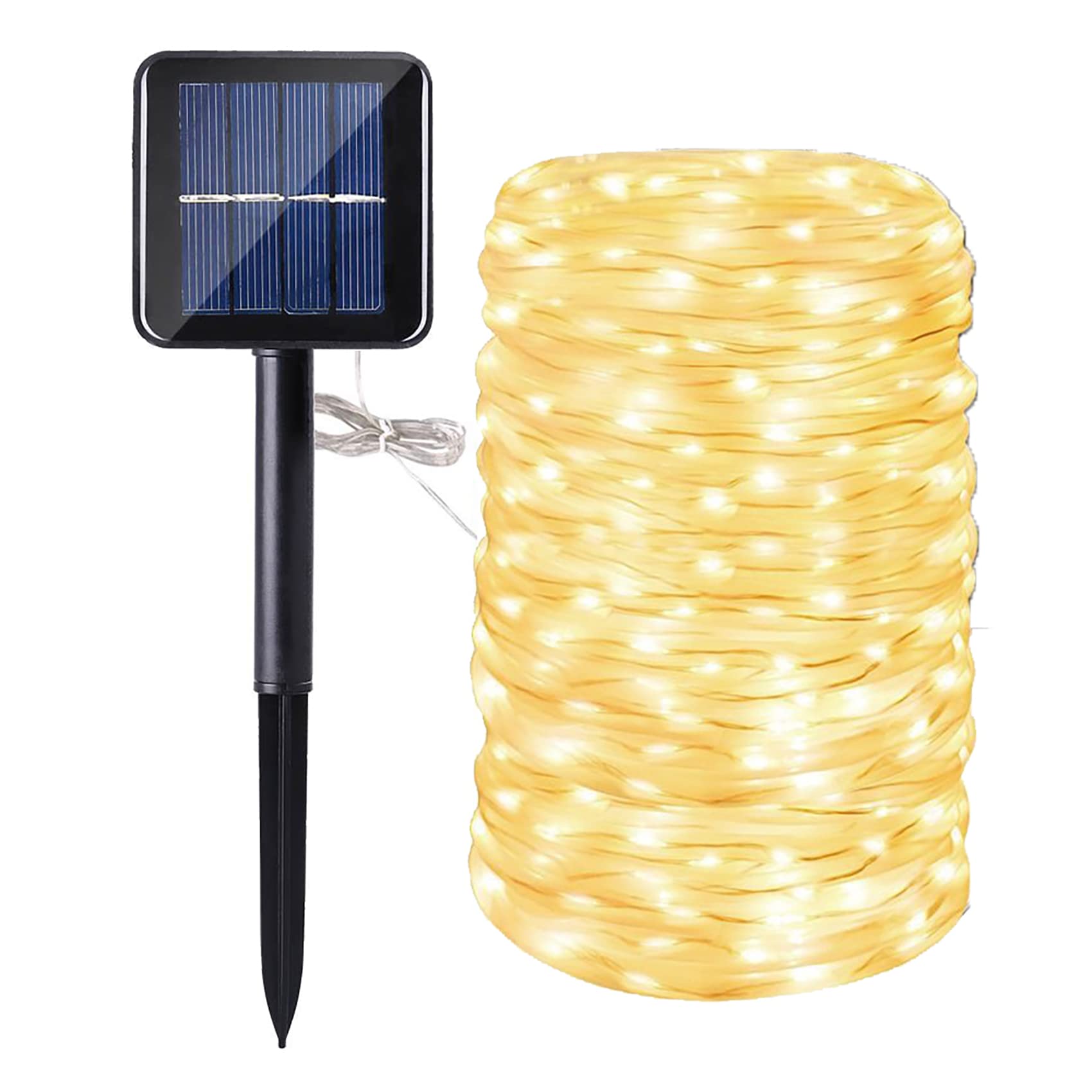 Solar Rope Lights,DINOWIN 200 LEDs 72ft/22M Waterproof Copper Wire Lights Tube Fairy Lights Decorative Lighting for Indoor/Outdoor (Warm White)