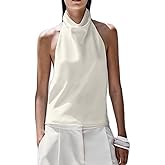 Satin Halter Neck Tops for Women Sleeveless High Neck Open Back Tank Tops Summer Sexy Going Out Top