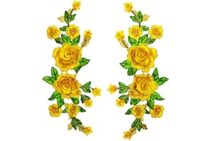 MUMAYA Fabric 3D Colorful Flower Lace Sewing Applique Patch Collar Applique DIY Craft Neckline Sewing Embroidery Patches Accessory for Cheongsam Clothes Dress 2 Pcs/lo (Yellow)