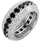 TOPGRILLZ 10MM Rings For Men 14K Silver-Plated 5A+ Cubic Zirconia Iced Out Anniversary Bling Black Band Pinky Mens Rings Fashion