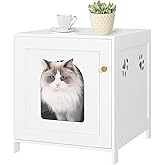 Hzuaneri Cat Litter Box Enclosure, 21" Hidden Litter Box Furniture, Wooden Indoor Pet House with Front Arched Door, Side End