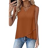 EVALESS Womens Tank Tops V Neck Dressy Casual Summer Flowy Sleeveless Camisole Chiffon Blouses Basic Shirts