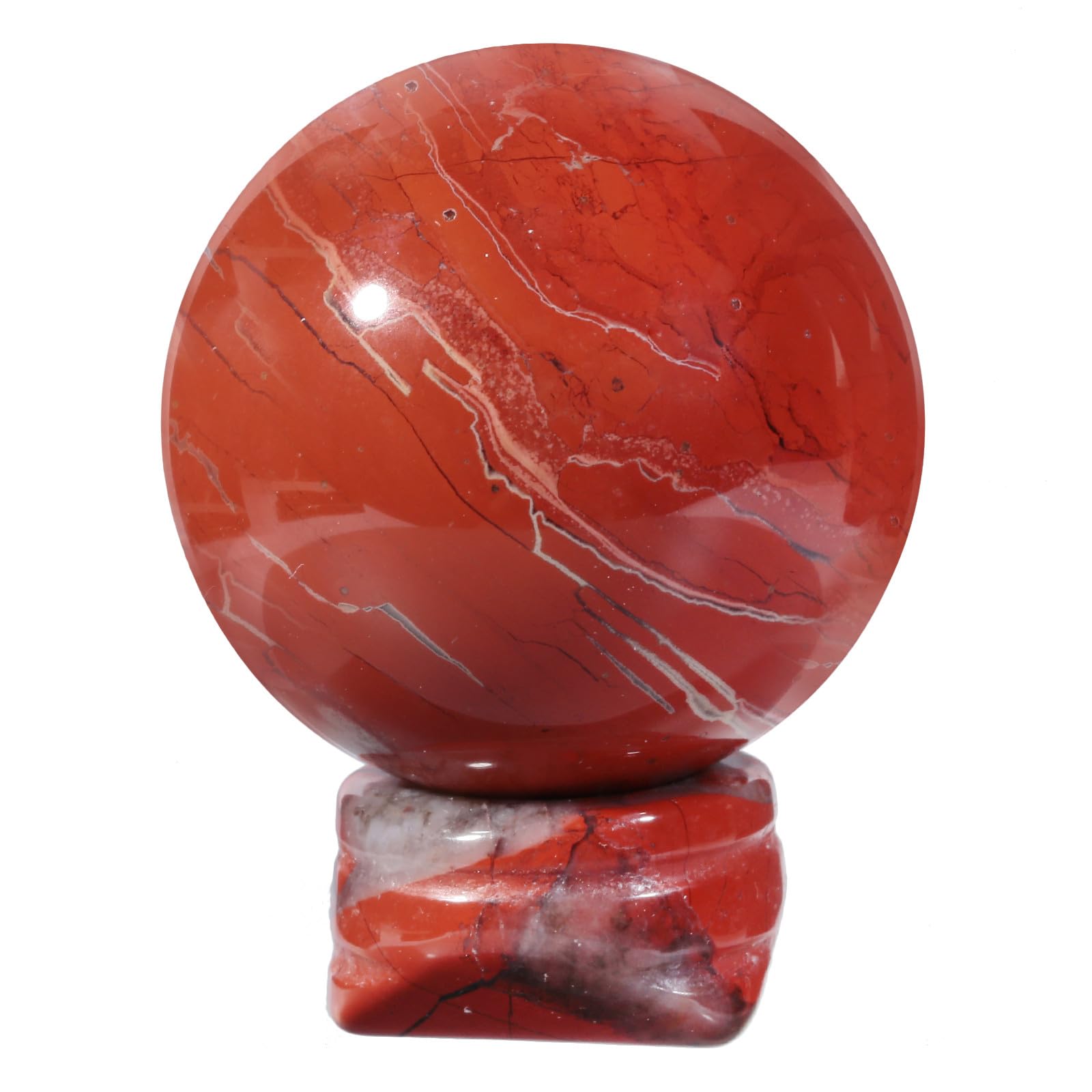 Nupuyai Red Jasper Crystal Ball Stone with Stand for Reiki Chakra Healing, Carved Polished Sphere Stone Spiritual Ornament Home Office Decor