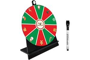 iobiotio Christmas Party Spinning Prize Wheel, 8 inch Game Spinner Wheel for Prizes with Stand, 10 Slots Color Small Tabletop Roulette Spinner, Easy Assembly and Erasable, Portable
