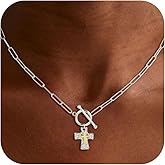 Treasure Bender Cross Necklace for Women Trendy -14K Gold Plated Chunky Gold Silver Cross Pendant Necklace Waterproof Non Tarnish Jewelry Christian Gift for Women