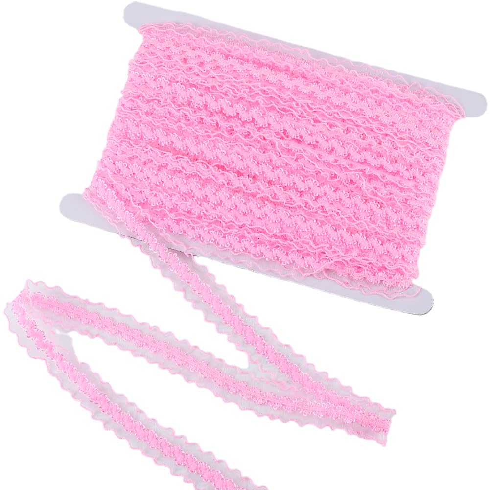 CABODYALS 25M Pink Pleated Elastic Lace Ribbon Ruffle Gauze Edge Wave Strentchy Floral Nylon Embroidered Ribbons for Sewing Making Gifts Wrapping Bridal Wedding Decorations Diy Crafts Supply