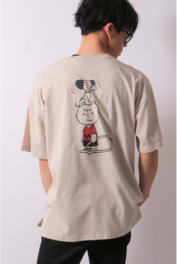 Amazon ヴァンスエクスチェンジ メンズ Vence Exchange Snoopy プリントビッグtシャツ ベージュ L Tシャツ カットソー 通販