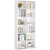 LITTLE TREE 70.9 Inch Tall Narrow Bookcase, Corner Bookshelf 6 Tier Cube Display Shelf Storage Organizer for Small Space
