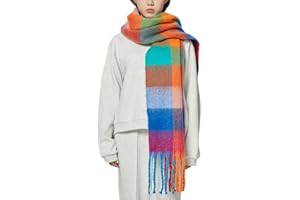 OUNIYA Large Chunky Plaid Scarf Checked Colorful Oversized Scarves Soft Big Cashmere Wool Thick Winter Warm Blanket Women