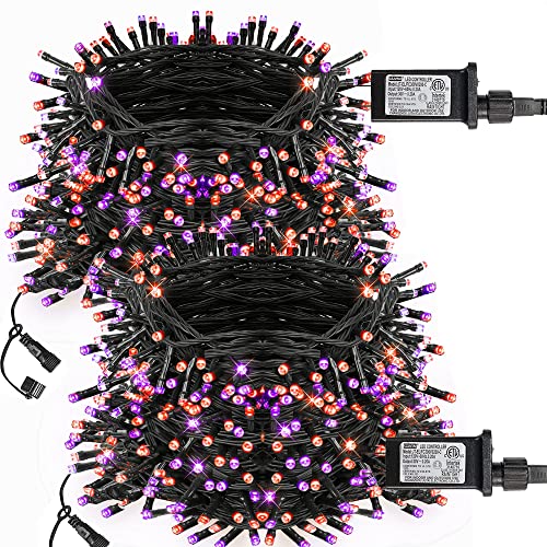 Dazzle Bright Halloween String Lights, 132FT 400 LED Connectable Black Wire 8 Modes String Lights, Waterproof Christmas Decorations for Indoor Outdoor Patio Party Holiday (Purple and Orange)
