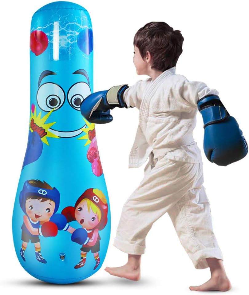 Inflatable Punching Bag for Kids，Free Standing Boxing Bag for Immediate Bounce Back Heavy Punching Bag for Practicing Karate, Taekwondo, De-Stress Boxing Bag for Boy/Girl. (Child 125CM, Blue) : Sports & Outdoors